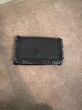 Black Leather Chain-Trim Crossbody or Clutch